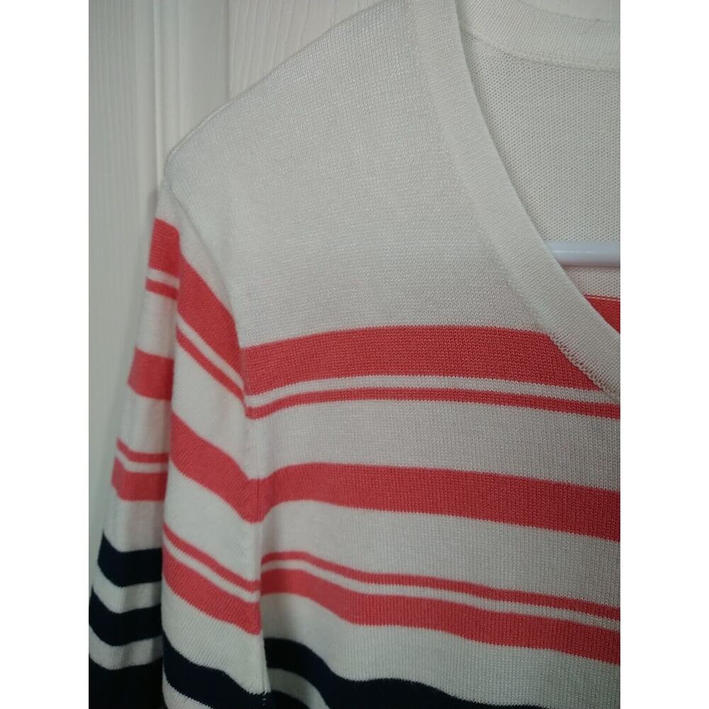 Lett & Me Woman's L Sweater Striped Nautical White Blue Pink Lightweight 3/4... - Picture 4 of 10